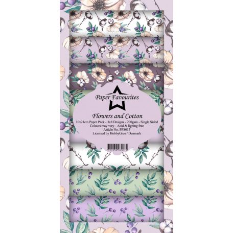 Papírkészlet 10x21 cm,  Flowers and Cotton / PF Slim Paper Pack (24 ív)