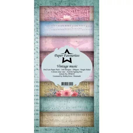 Papírkészlet 10x21 cm, Vintage Music / PF Slim Paper Pack (24 ív)