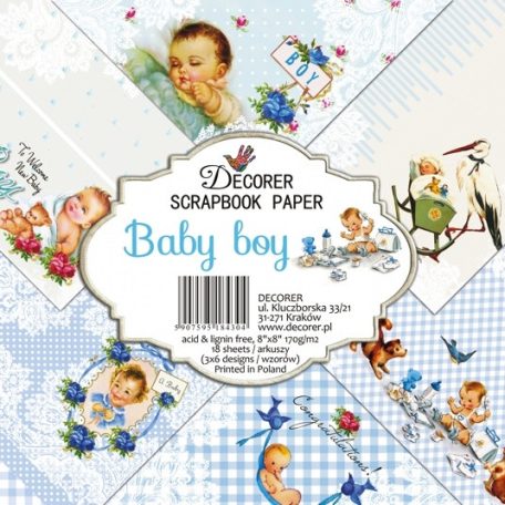 Papírkészlet 8" (20 cm), Baby boy / Decorer Scrapbook Paper (24 ív)