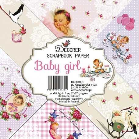 Papírkészlet 8" (20 cm), Baby girl / Decorer Scrapbook Paper (24 ív)