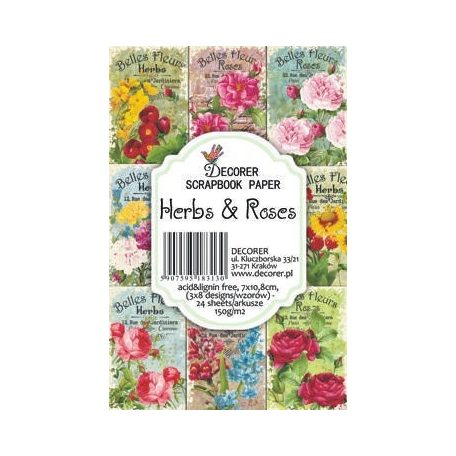 Papírkészlet 7x10.8 cm, Herbs & Roses / Decorer Scrapbook Paper (24 ív)