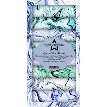 Papírkészlet 10x21 cm, Green-Blue Marble / PF Slim Paper Pack (24 ív)
