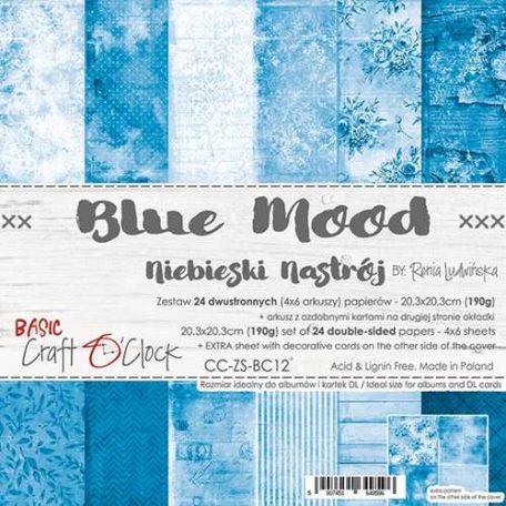 Papírkészlet 8" (20 cm), Basic 12 - Blue Mood / Craft O'Clock Paper Collection Set (1 csomag)