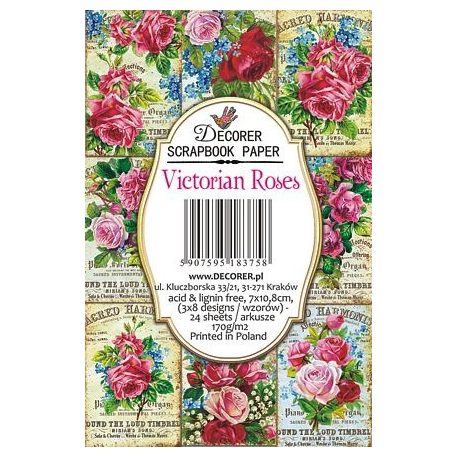 Papírkészlet 7x10.8 cm, Victorian Roses / Decorer Scrapbook Paper (24 ív)