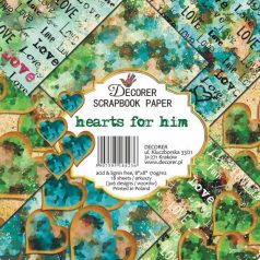   Papírkészlet 8" (20 cm), Hearts for Him / Decorer Scrapbook Paper (24 ív)