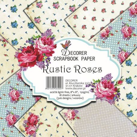 Papírkészlet 8" (20 cm), Rustic Roses / Decorer Scrapbook Paper (24 ív)
