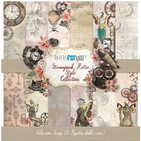 Papírkészlet 12" (30 cm), Steampunk Retro Style / Papers For You Scrap Paper Pack (8 ív)