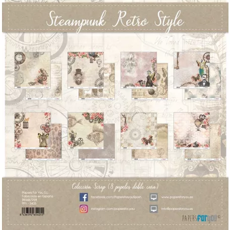 Papírkészlet 12" (30 cm), Steampunk Retro Style / Papers For You Scrap Paper Pack (8 ív)