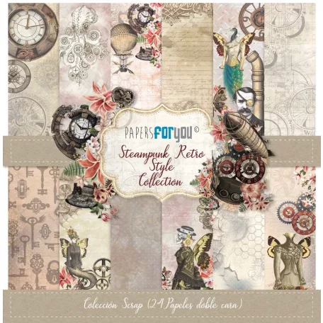 Papírkészlet 6.6" (17 cm), Steampunk Retro Style / Papers For You Scrap Paper Pack (24 ív)