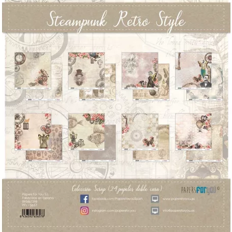 Papírkészlet 6.6" (17 cm), Steampunk Retro Style / Papers For You Scrap Paper Pack (24 ív)