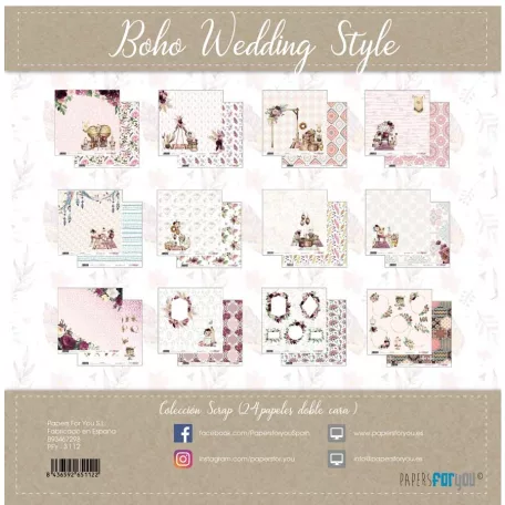Papírkészlet 6.6" (17 cm), Wedding Boho Style / Papers For You Scrap Paper Pack (24 ív)