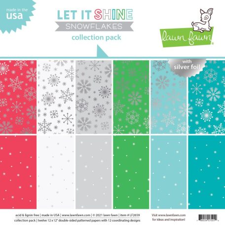 Papírkészlet 12" (30 cm), Let It Shine Snowflakes Silver Foil/ Lawn Fawn Double-Sided Collection Pack (1 csomag)