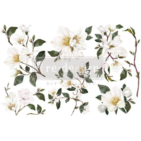 Re-Design with Prima Transzfer fólia 6"x12" (15x30cm) - White Magnolia - Decor Transfers (1 csomag)