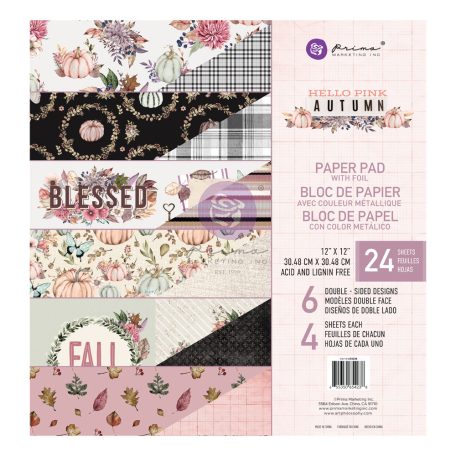 Papírkészlet 12" (30 cm), Hello Pink Autumn / Prima Marketing Paper Pad (24 lap)