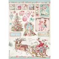   Rizspapír A4, Pink Christmas Sleigh / Stamperia Rice Paper (1 ív)