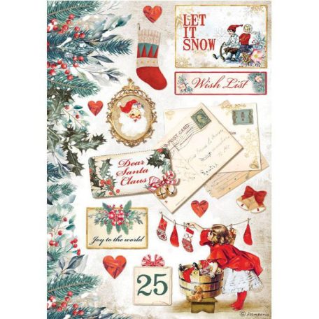 Rizspapír A4, Romantic Christmas Let it Snow Cards / Stamperia Rice Paper (1 ív)