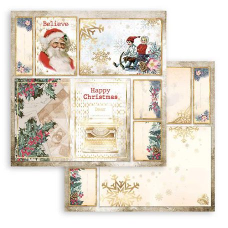 Scrapbook papír 12" (30 cm), Romantic Christmas Cards Santa Claus / Stamperia Paper Sheets (1 ív)