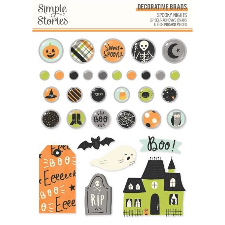 Díszítőelem , Decorative Brads / Simple Stories Spooky Nights (1 csomag)