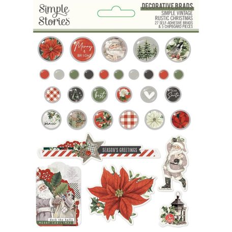 Díszítőelem , Decorative Brads / Simple Stories Simple Vintage Rustic Christmas (1 csomag)
