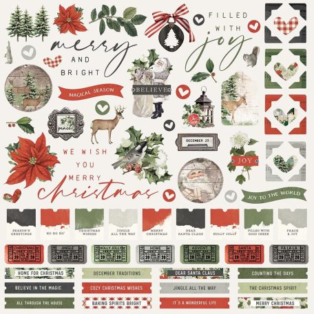 Matrica 12" (30 cm), Cardstock Stickers / Simple Stories Simple Vintage Rustic Christmas (1 ív)