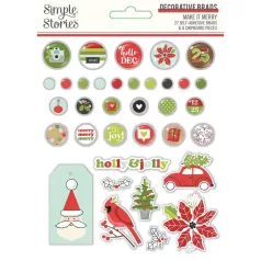   Díszítőelem , Decorative Brads / Simple Stories Make it Merry (1 csomag)