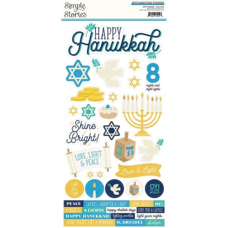 Matrica 6"x12" (15x30 cm), Cardstock Sticker / Simple Stories Happy Hanukkah (1 ív)