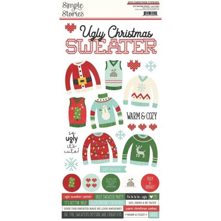 Matrica 6"x12" (15x30 cm), Cardstock Sticker / Simple Stories Ugly Christmas Sweater (1 ív)