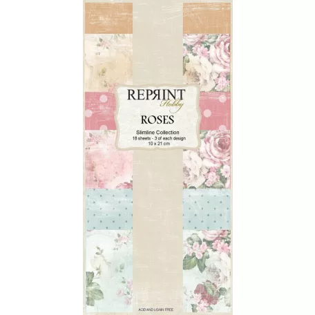 Papírkészlet 10x21 cm, Roses / Reprint Paper Pack (18 ív)
