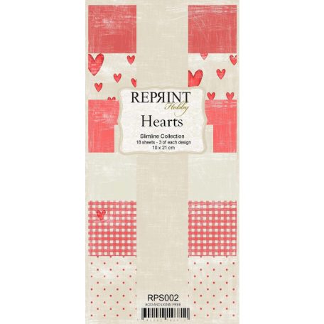 Papírkészlet 10x21 cm, Hearts / Reprint Paper Pack (18 ív)