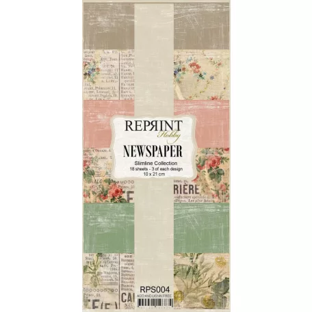 Papírkészlet 10x21 cm, Newspaper / Reprint Paper Pack (18 ív)
