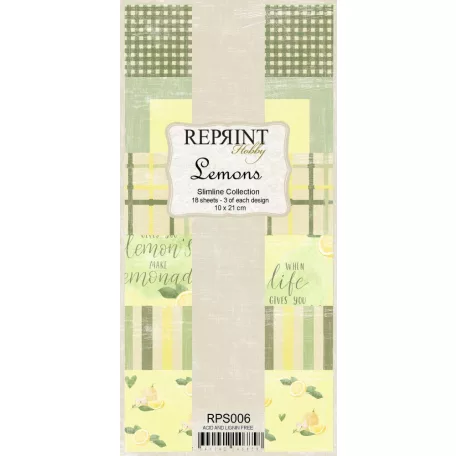 Papírkészlet 10x21 cm, Lemons / Reprint Paper Pack (18 ív)