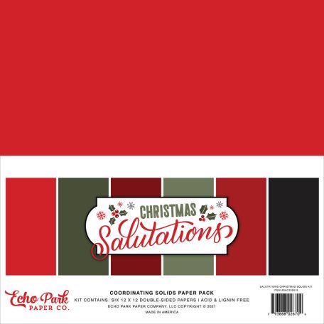 Papírkészlet 12" (30 cm), Salutations Christmas Kétoldalas/ Echo Park Coordinating Solids Paper Pack (6 lap)