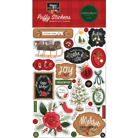 Pufi matrica, Happy Christmas / Echo Park Puffy Stickers (1 csomag)