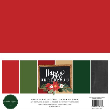 Papírkészlet 12" (30 cm), Happy Christmas Kétoldalas/ Echo Park Coordinating Solids Paper Pack (6 lap)