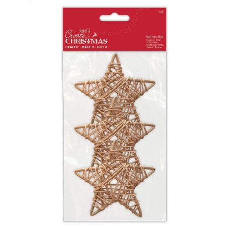 Csillag Díszítőelem 90 mm - Rattan Stars - Papermania Create Christmas (3 db)