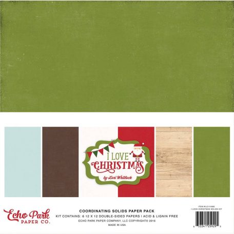 Papírkészlet 12" (30 cm), I Love Christmas / Echo Park Solids Kit (6 lap)