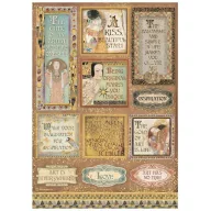   Rizspapír A4, Klimt quotes and labels / Stamperia Rice Paper (1 ív)