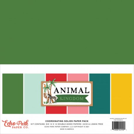 Papírkészlet 12" (30 cm), Animal Kingdom Kétoldalas/ Echo Park Coordinating Solids Paper Pack (6 lap)