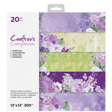 Scrapbook papírkészlet 12" (30 cm), Sage & Purple Florals / Crafter's Companion Paper Pad (20 lap)