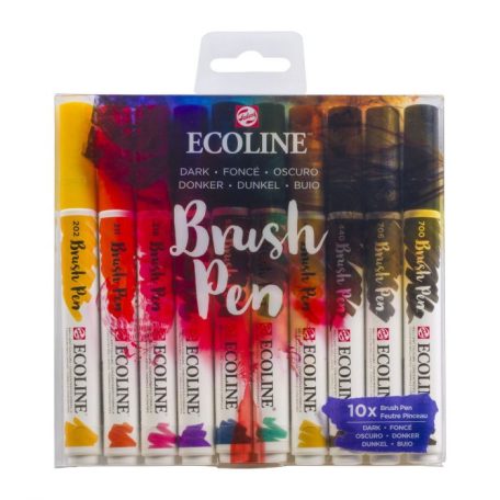 Akvarell ecsetfilc készlet , Set of 10 Dark /  Ecoline Brush Pen (10 db)