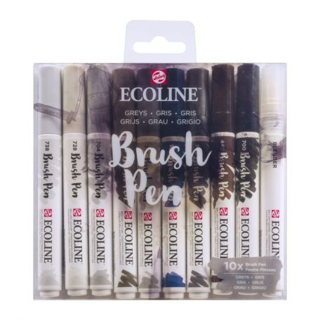 Akvarell ecsetfilc készlet , Set of 10 Greys /  Ecoline Brush Pen (10 db)