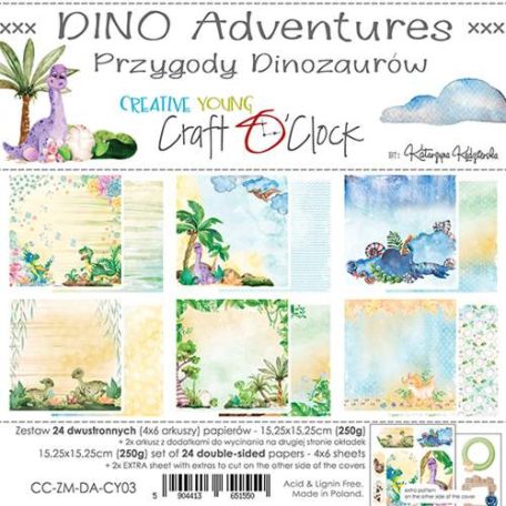 Papírkészlet 6" (15 cm), Creative Young - Dino Adventures / Craft O'Clock Paper Collection Set (1 csomag)