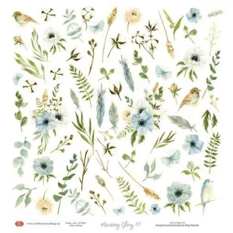 Scrapbook papír 12" (30 cm), Morning Mist sheet elements to cut out / Craft&You Paper (1 ív)