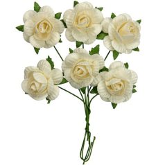   Papírvirág 2,5 cm, Jubilee roses WHITE / Paper Flowers (1 csomag)