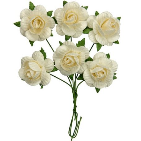 Papírvirág 2,5 cm, Jubilee roses WHITE / Paper Flowers (1 csomag)