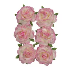   Papírvirág 3 cm, Jubilee roses WHITE-PINK / Paper Flowers (1 csomag)
