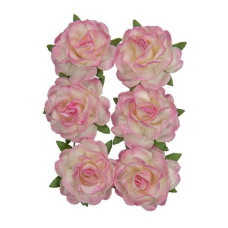 Papírvirág 3 cm, Jubilee roses WHITE-PINK / Paper Flowers (1 csomag)