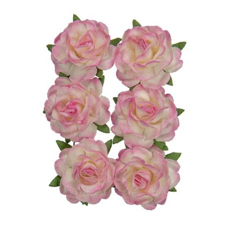 Papírvirág 3 cm, Jubilee roses WHITE-PINK / Paper Flowers (1 csomag)