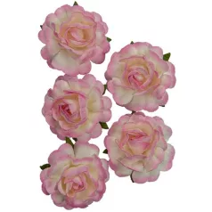   Papírvirág 3,8 cm, Jubilee roses WHITE-PINK / Paper Flowers (1 csomag)