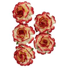   Papírvirág 3,8 cm, Jubilee roses WHITE-RED / Paper Flowers (1 csomag)